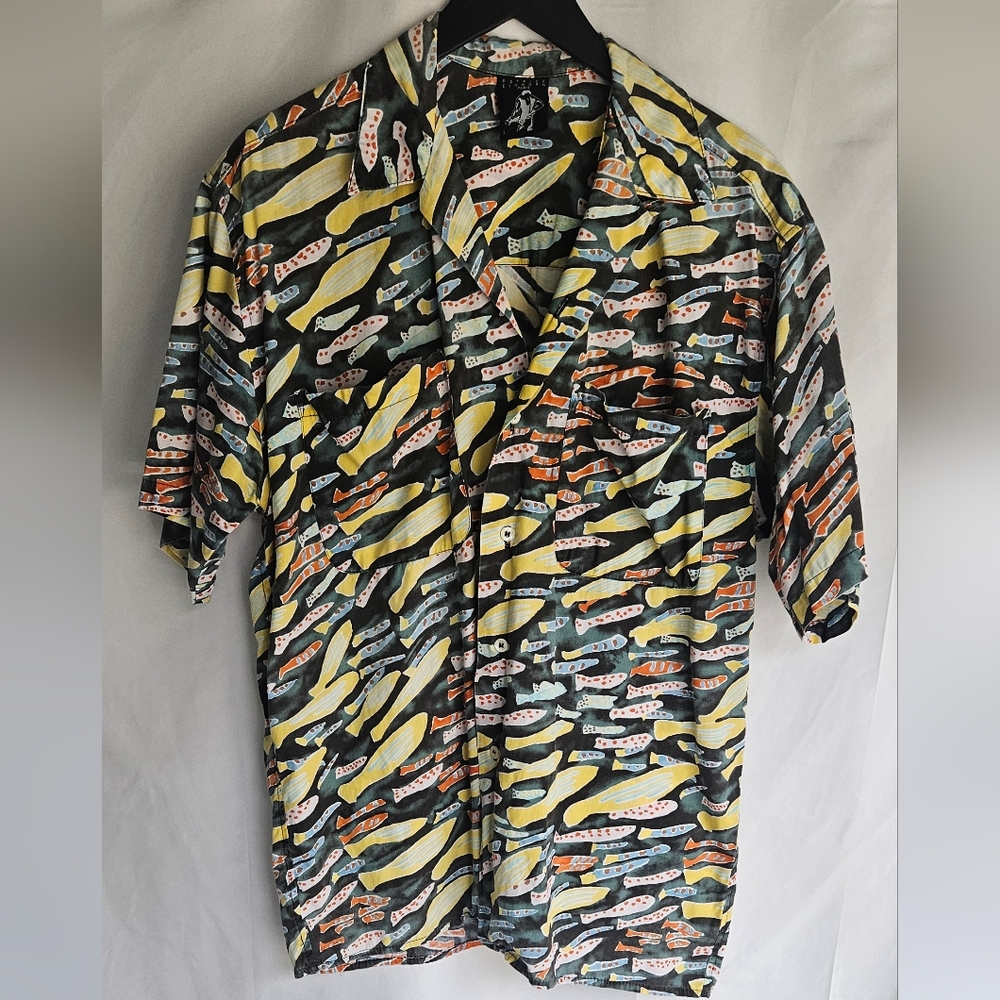 Patrick Einhorn Paris Cotton Fish Print Shirt Large 100% Cotton Button Down